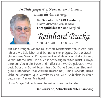 Anzeige von Reinhard Bucka von MGO
