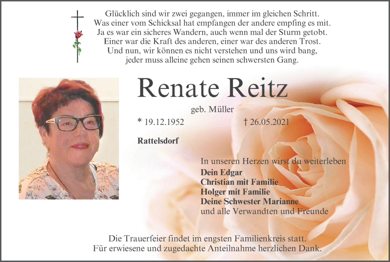  Traueranzeige für Renate Reitz vom 05.06.2021 aus MGO