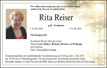 Anzeige von Rita Reiser von MGO