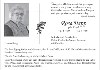 Anzeige von Rosa Hepp von MGO