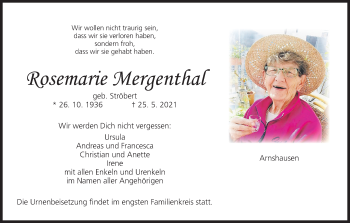 Anzeige von Rosemarie Mergenthal von MGO