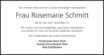 Anzeige von Rosemarie Schmitt von MGO