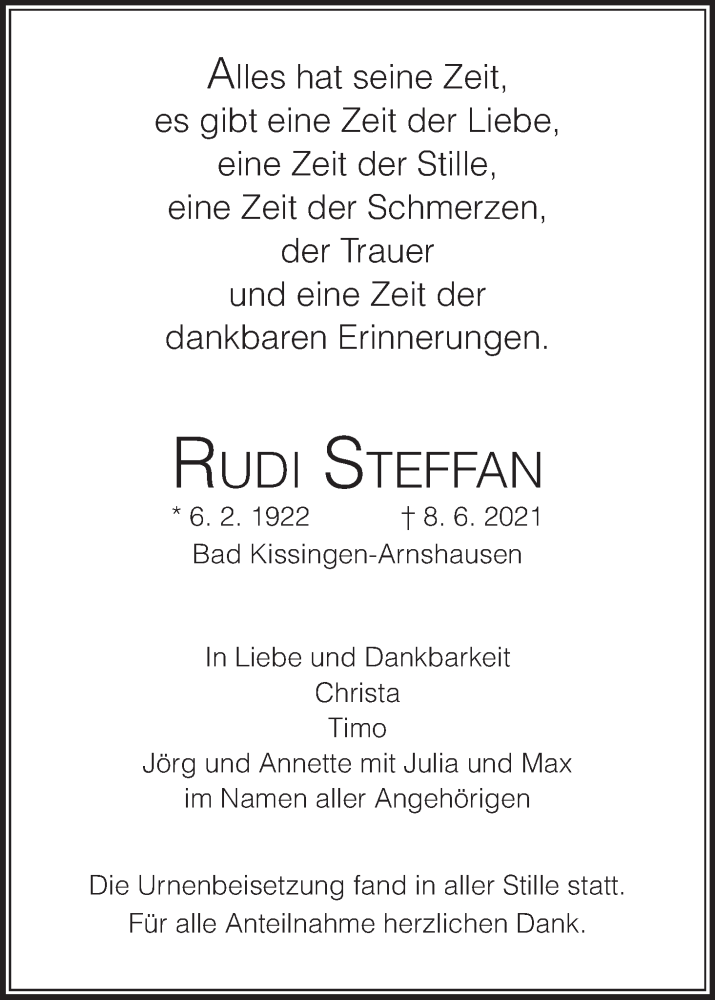  Traueranzeige für Rudi Steffan vom 16.06.2021 aus MGO