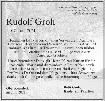 Anzeige von Rudolf Groh von MGO