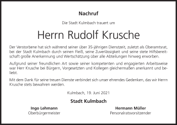 Anzeige von Rudolf Krusche von MGO