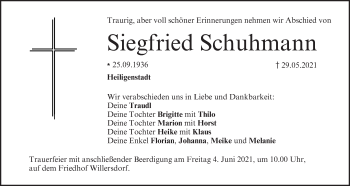 Anzeige von Siegfried Schuhmann von MGO