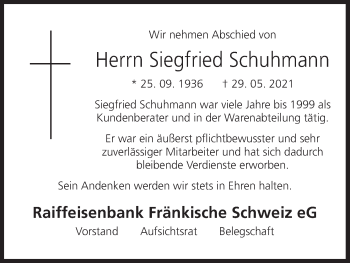 Anzeige von Siegfried Schuhmann von MGO