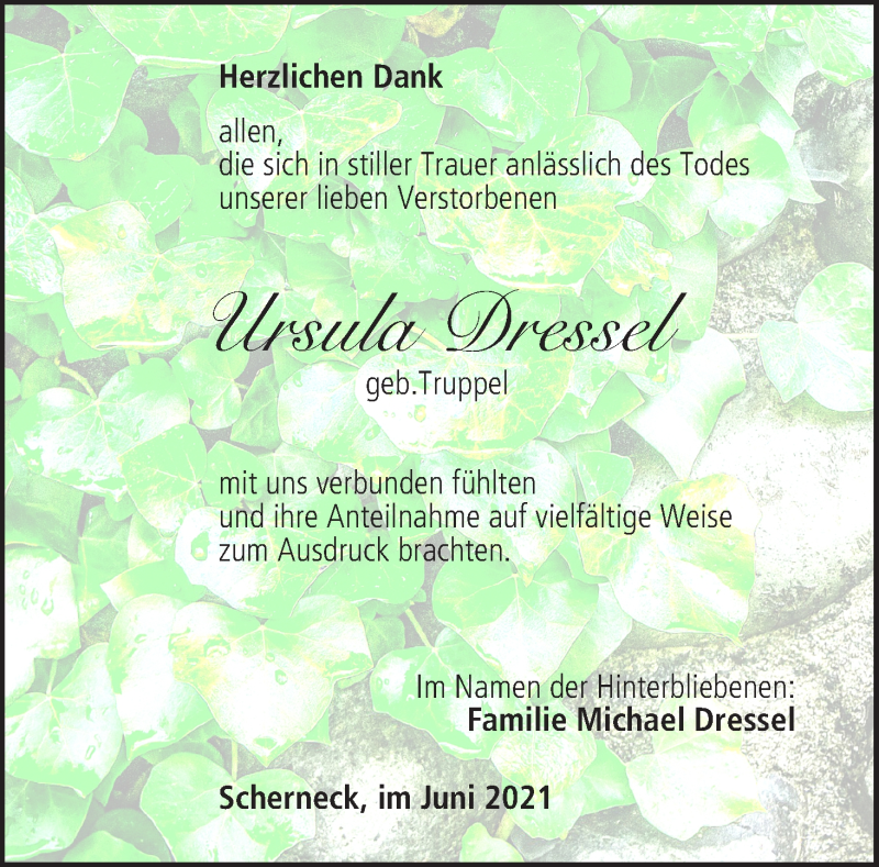  Traueranzeige für Ursula Dressel vom 12.06.2021 aus MGO