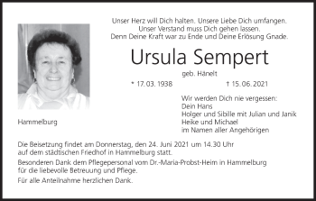 Anzeige von Ursula Sempert von MGO