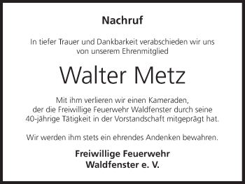 Anzeige von Walter Metz von MGO