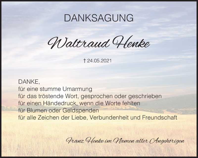  Traueranzeige für Waltraud Henke vom 26.06.2021 aus MGO