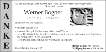 Anzeige von Werner Bogner von MGO