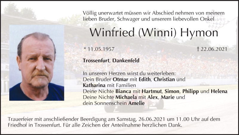  Traueranzeige für Winfried Hymon vom 25.06.2021 aus MGO