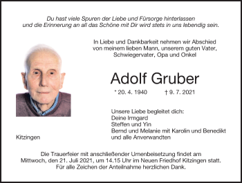Anzeige von Adolf Gruber von MGO