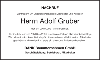 Anzeige von Adolf Gruber von MGO