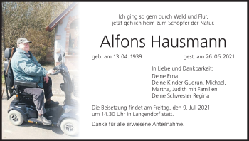 Anzeige von Alfons Hausmann von MGO