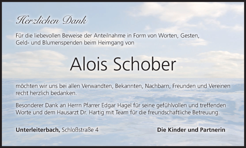  Traueranzeige für Alois Schober vom 16.07.2021 aus MGO