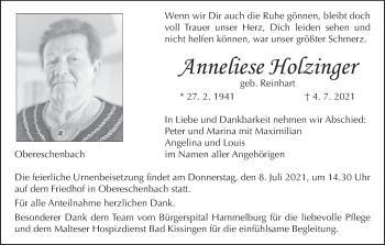 Anzeige von Anneliese Holzinger von MGO