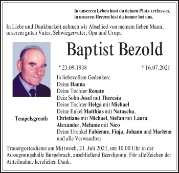 Anzeige von Baptist Bezold von MGO