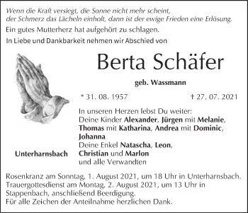 Anzeige von Berta Schäfer von MGO