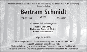 Anzeige von Bertram Schmidt von MGO