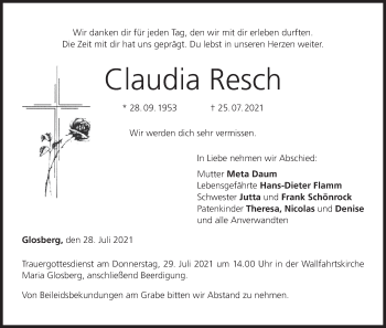 Anzeige von Claudia Resch von MGO