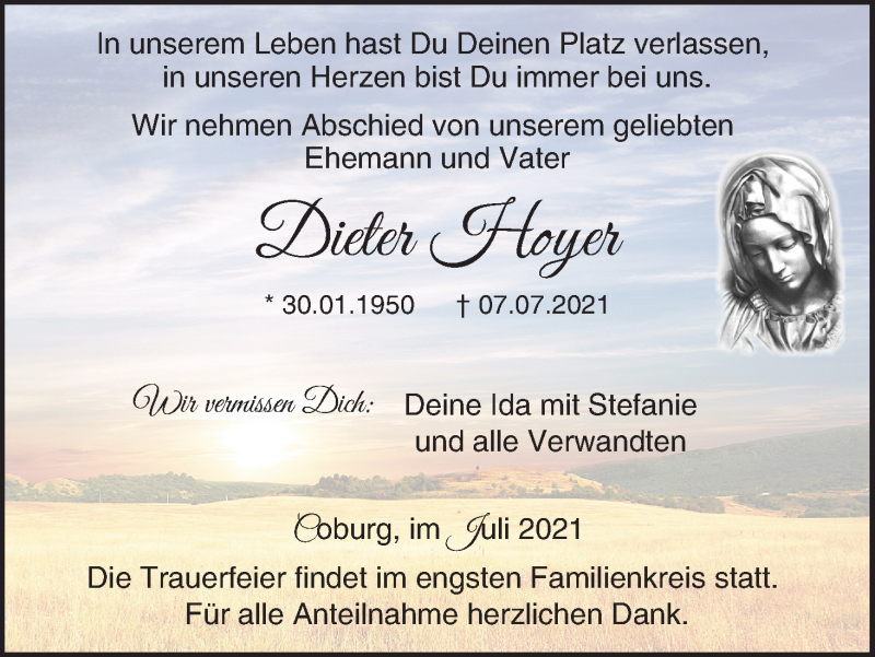  Traueranzeige für Dieter Hoyer vom 10.07.2021 aus MGO