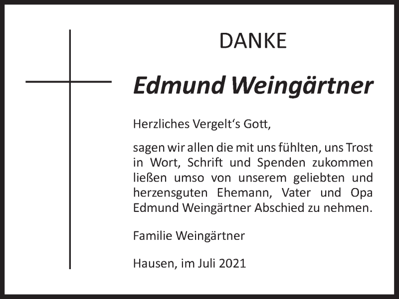  Traueranzeige für Edmund Weingärtner vom 03.07.2021 aus MGO