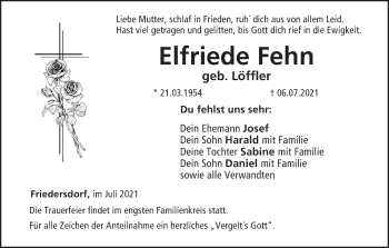 Anzeige von Elfriede Fehn von MGO