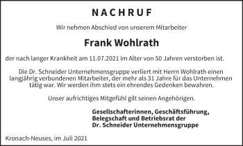 Anzeige von Frank Wohlrath von MGO