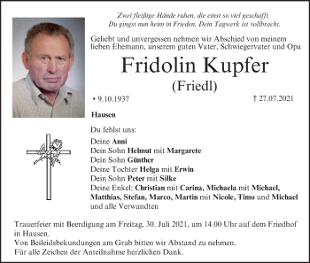 Anzeige von Fridolin Kupfer von MGO