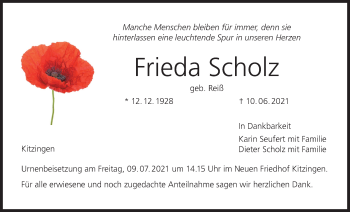 Anzeige von Frieda Scholz von MGO