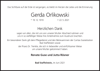 Anzeige von Gerda Orlikowski von MGO
