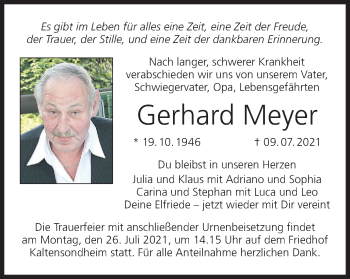 Anzeige von Gerhard Meyer von MGO
