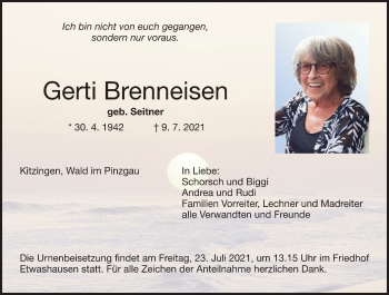 Anzeige von Gerti Brenneisen von MGO