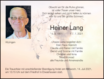 Anzeige von Heiner Lang von MGO