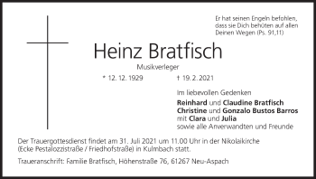 Anzeige von Heinz Bratfisch von MGO