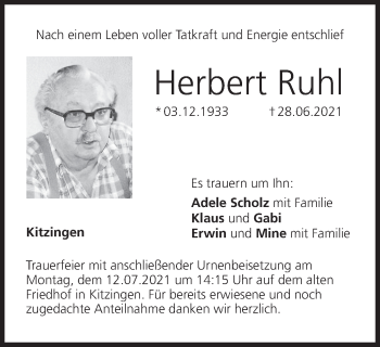 Anzeige von Herbert Ruhl von MGO