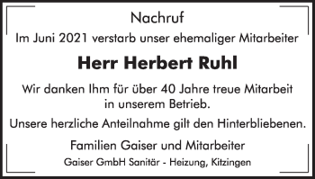 Anzeige von Herbert Ruhl von MGO