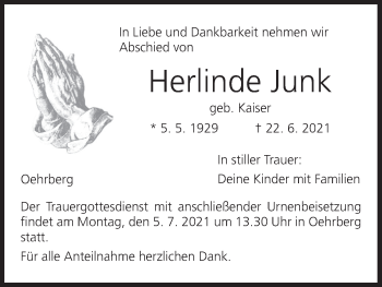 Anzeige von Herlinde Junk von MGO
