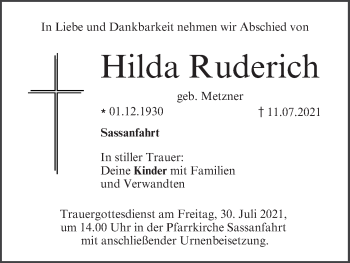 Anzeige von Hilda Ruderich von MGO
