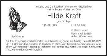 Anzeige von Hilde Kraft von MGO