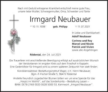 Anzeige von Irmgard Neubauer von MGO