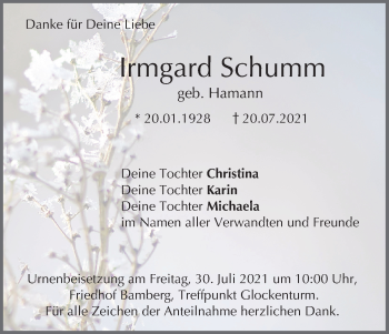 Anzeige von Irmgard Schumm von MGO