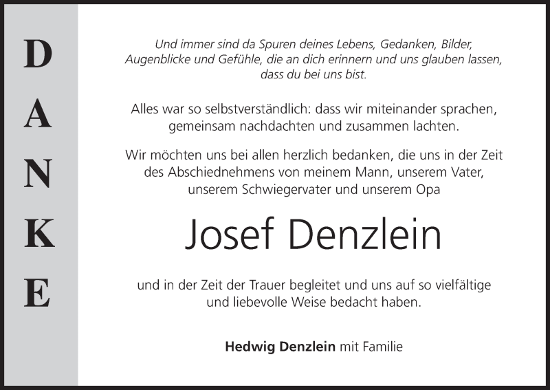  Traueranzeige für Josef Denzlein vom 17.07.2021 aus MGO