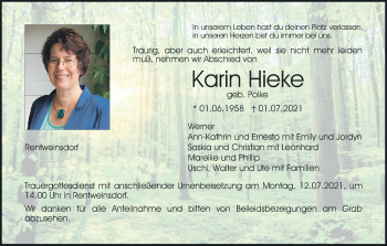 Anzeige von Karin Hieke von MGO