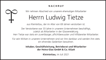 Anzeige von Ludwig Tietze von MGO