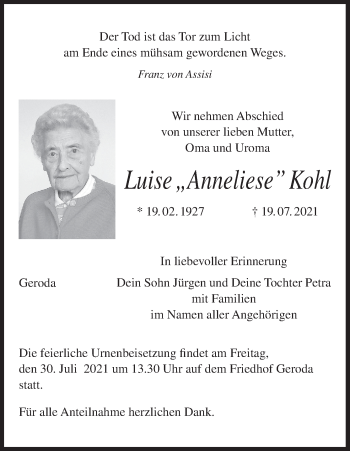 Anzeige von Luise Kohl von MGO