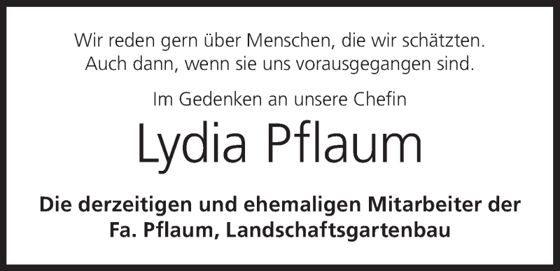  Traueranzeige für Lydia Pflaum vom 06.07.2021 aus MGO