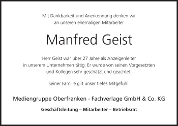 Anzeige von Manfred Geist von MGO